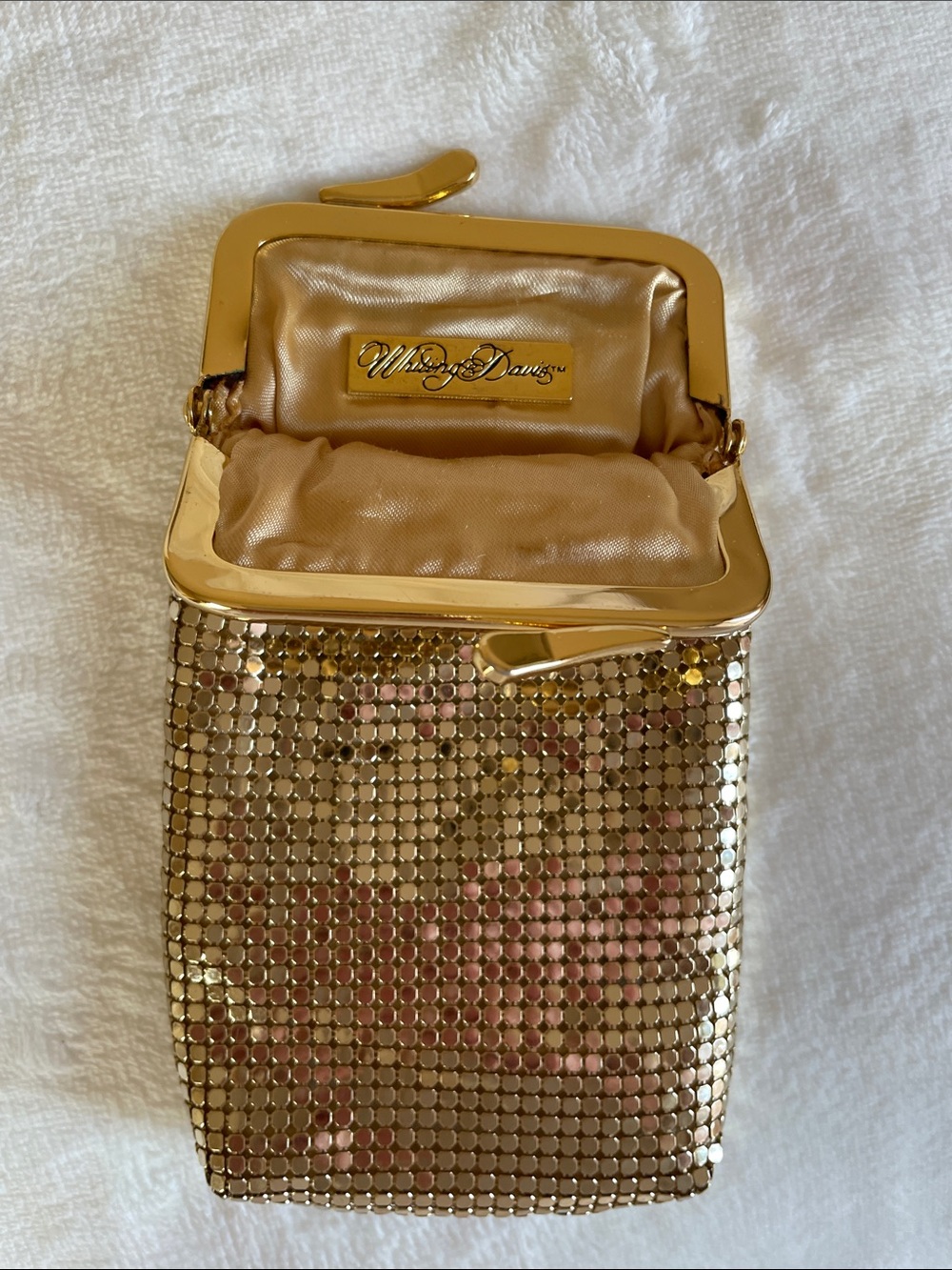 Whiting & Davis Gold Mesh Metal Glass Cigarette Case